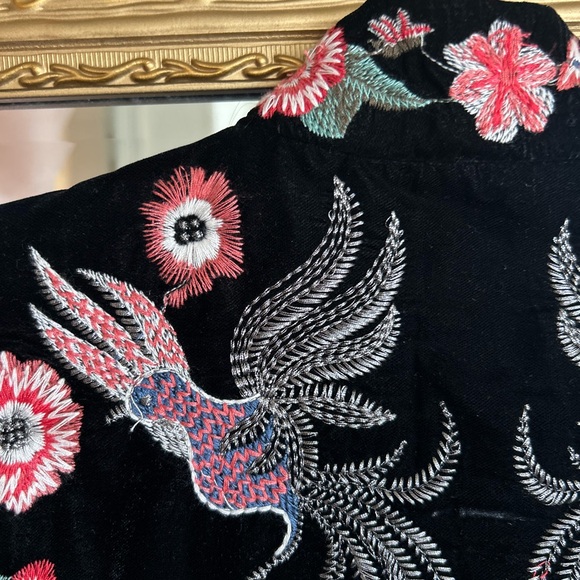 Zara Black Velvet Embroidered Embellished Woodland Fox Bird Jacket Blazer Large - Picture 7 of 11